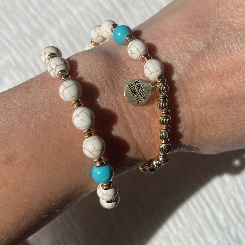 Kinsley Armelle White and Turquoise Beaded Bracelets